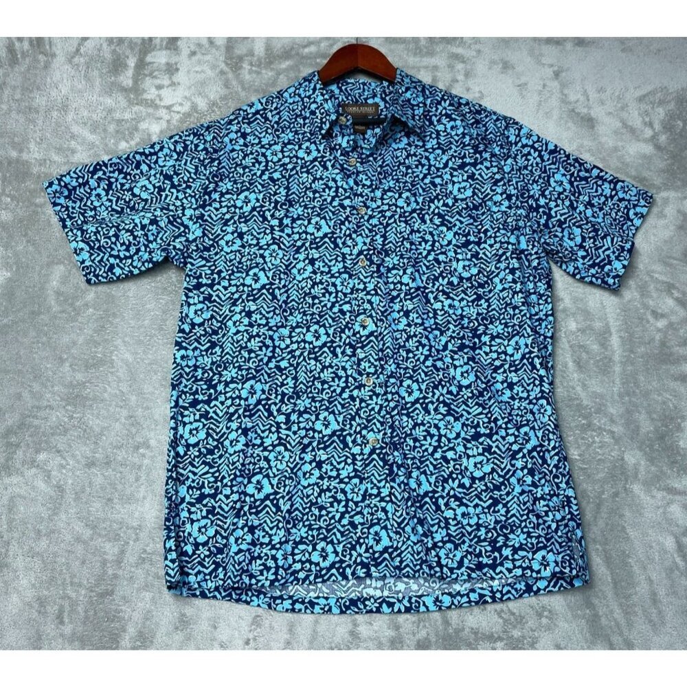 Cooke Street Hawaiian Islands Men's L Blue Floral Short Sleeve Button-Down L1369